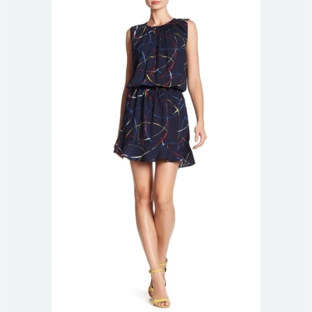 NWT Joie Navy Abstract Mini Dress with Flared Hem - Large